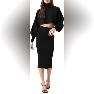 Forever 21 Women's Black Turtleneck Sweater & MIDI Skirt Set